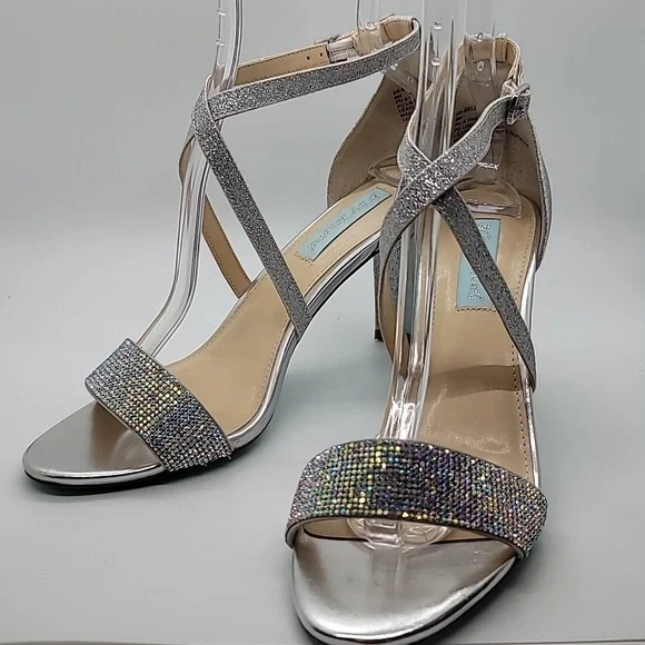 BETSEY JOHNSON sz 9 Bella bling rhinestone glitter sandal block heel AMA… - Picture 5 of 12